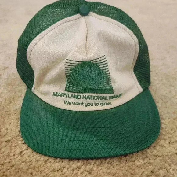 Green White Snap Back Mesh Vintage Mens Hat Maryland National Bank One Size - Picture 1 of 3